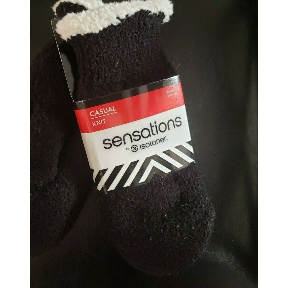 Isotoner Sensations Knit Casual Gloves Black White One Size